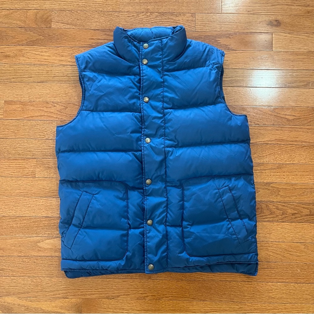Lands End Men’s Medium Down Feather Puffer Vest Snap Navy Blue Gorpcore Outdoor